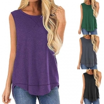 Fashion Solid Color Irregular Hem Sleeveless T-Shirt