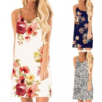 Sexy V-Neck Sleeveless Printed Loose Sling Dress