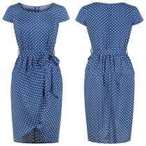 Fashion Short Sleeve Round Neck Dots Printed Dress
