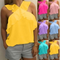 Sexy Backless Solid Color Crossover Halter Top 