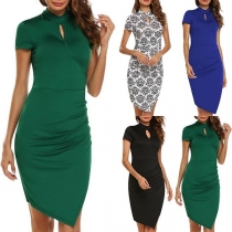 Retro Style Short Sleeve Irregular Hem Cheongsam Dress