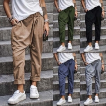 Fashion Solid Color Elastic Waist Harlan Pants 