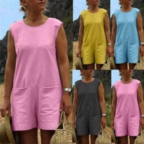 Fashion Solid Color Round Neck Sleeveless Romper
