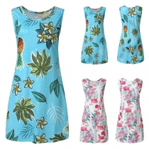 Fashion Sleeveless Round Neck Printed A-line Dress