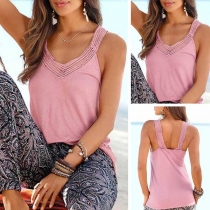Sexy Backless V-neck Lace Spliced Sling Top 