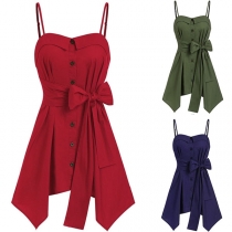 Sexy Backless Irregular Hem Solid Color Sling Top