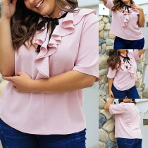 Sweet Style Short Sleeve Ruffle Oversized Plus-size Blouse 