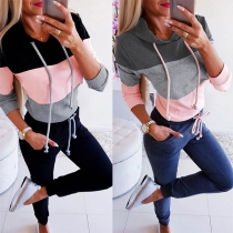 Fashion Contrast Color Long Sleeve Hooded Sweatshirt