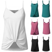 Sexy Backless V-neck Knotted Hem Sling Top