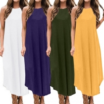Sexy Solid Color Irregular Hem Sling Dress