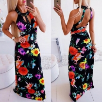 Sexy Backless Sleeveless Printed Beach Dress