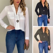 Fashion Solid Color Long Sleeve POLO Collar Shirt 