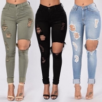 Fashion High Waist Slim Fit Ripped Jeans   