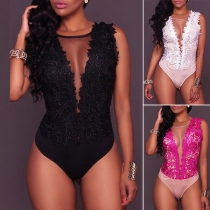 Sexig spetsdetaljerad ärmlös Slim Fit Bodysuit