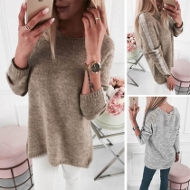 Fashion Contrast Color Long Sleeve Round Neck Knit Top
