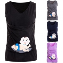 Cute Cartoon Printed V-neck Maternity Tank Top