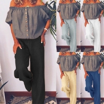 Fashion Solid Color High Waist Wide-leg Pants 