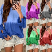 Fashion Lace-up Long Sleeve Color Gradient Sweatshirt