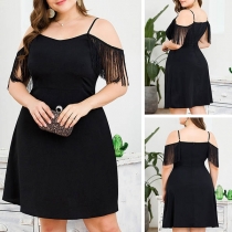 Sexy Off-shoulder Tassel Short Short Plus-size Sling Dress