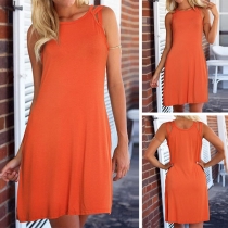 Simple Style Sleeveless Round Neck Solid Color Dress