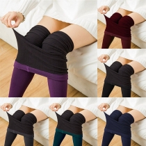 Fashion Solid Color Plush Lining Stretch Leggings