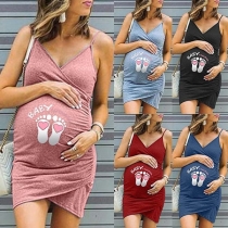 Cute Cartoon Printed V-neck Sling Maternity Dress