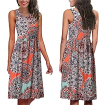 Fashion Sleeveless Round Neck Printed Dress