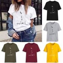Casual Style Short Sleeve Round Neck Printed T-shirt 