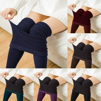 Fashion Solid Color High Waist Plush Lining Leggings 