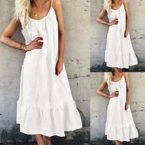 Sexy Backless Ruffle Hem Solid Color Sling Dress