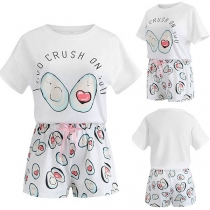 Cute Cartoon Printed Short Sleeve T-shirt + Shorts Nightwear Set