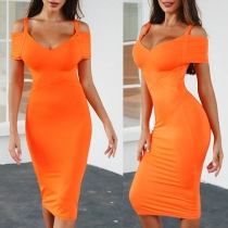 Sexy Off-shoulder Short Sleeve V-neck Slim Fit Sling Dress