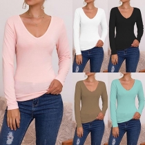 Enfärgad V-ringad kortärmad Slim Fit T-shirt