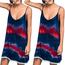 Sexy Backless V-neck Tie-dye Printed Sling Dress