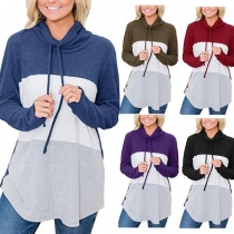 Fashion Contrast Color Long Sleeve Cowl Neck Sweatshirt 