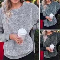 Fashion Long Sleeve Round Neck Slit Hem Loose Sweatshirt
