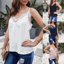 Sexy Backless V-neck Lace Spliced Sling Top