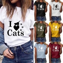 Casual Style Letters Printed Short Sleeve Round Neck T-shirt