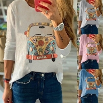 Casual Style Long Sleeve Round Neck Printed T-shirt 
