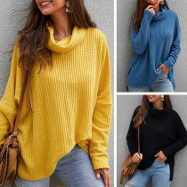 Fashion Solid Color Long Sleeve Turtleneck Loose Knit Top 