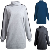 Fashion Contrast Color Long Sleeve High Neck Sweatshirt