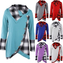 Fashion Plaid Spliced Long Sleeve Irregular Hem Sweatshirt