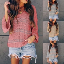 Fashion Contrast Color Trumpet Sleeve V-neck Sweater
