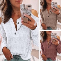 Sexy Off-shoulder Long Sleeve Solid Color Knit Top