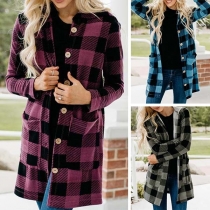 Fashion Long Sleeve Hooded Plaid Thin Cardigan