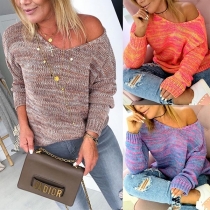 Fashion Long Sleeve V-neck Mixed Color Sweater (It falls small)