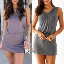 Fashion Solid Color Sleeveless V-neck Beach Dress
