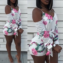 Sexy Slash Neck Off-shoulder Long Sleeve Chiffon Jumpsuit Shorts