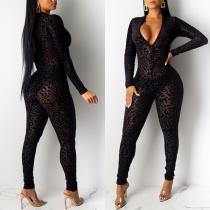Sexy Slash Neck Off-shoulder See-through Lace Jumpsuit