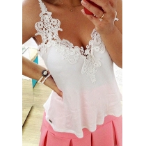 Sexy Deep V-neck Lace Spliced Chiffon Sling Tank Tops